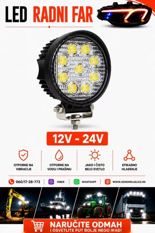 LED FAR 11CM 27W RADNI FAR WORKING LIGHT RADNO SVETLO