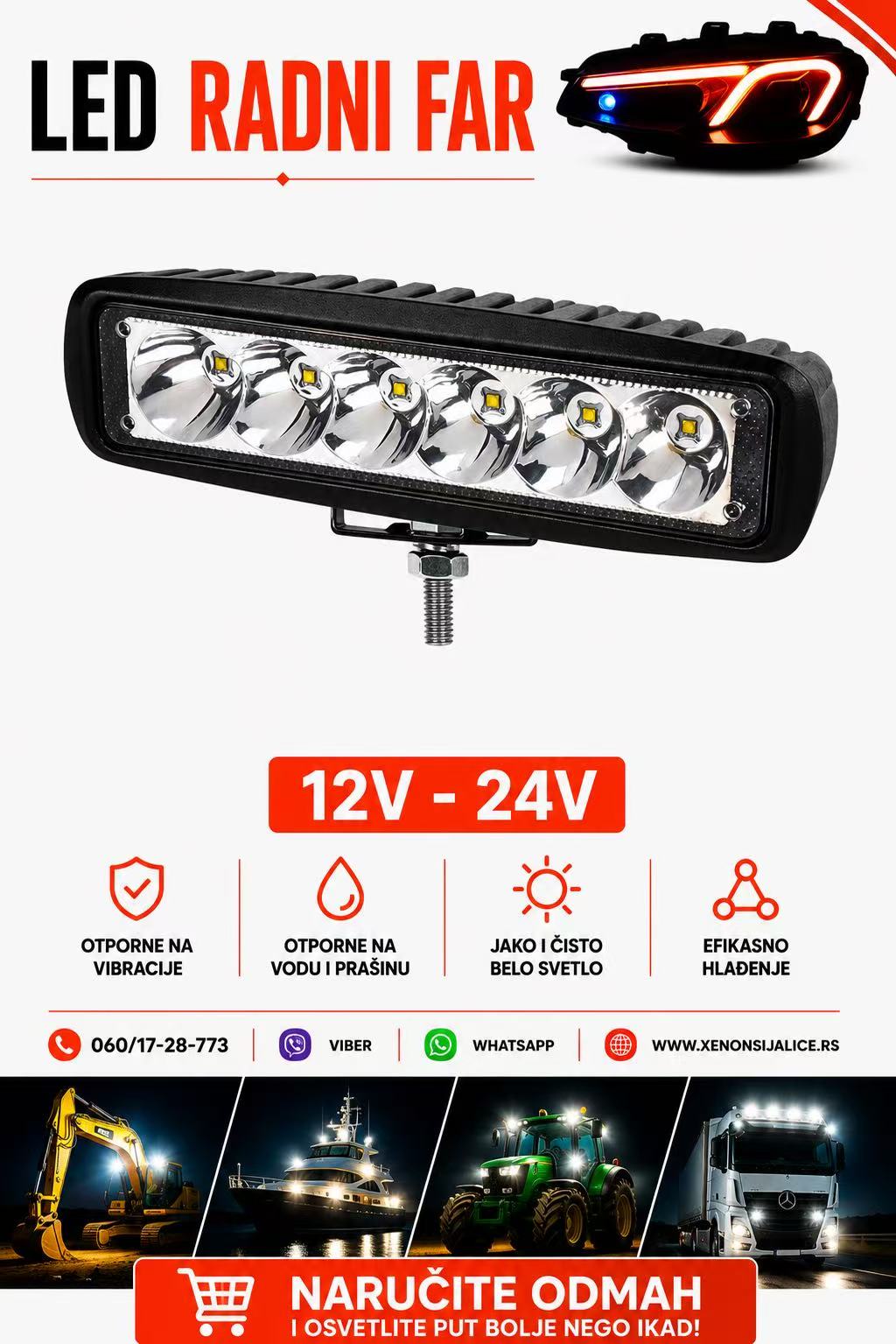 LED FAR 18CM X 5CM 18W RADNI FAR WORKING LIGHT RADNO SVETLO