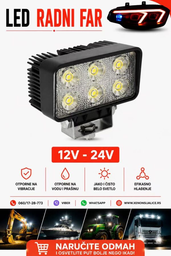 LED FAR 11CM X 6CM 18W RADNI FAR WORKING LIGHT RADNO SVETLO