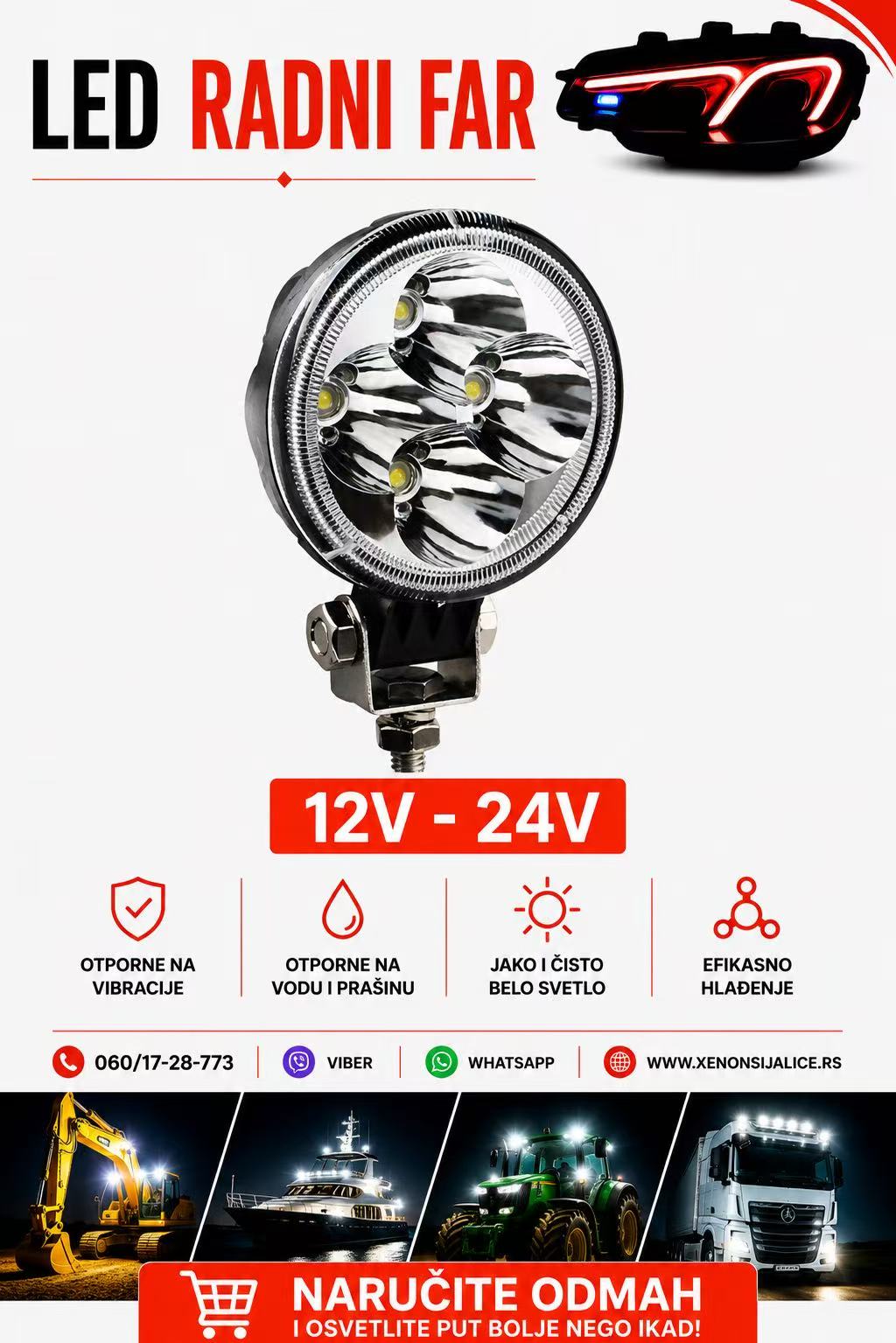 LED FAR 8CM 12W RADNI FAR WORKING LIGHT RADNO SVETLO