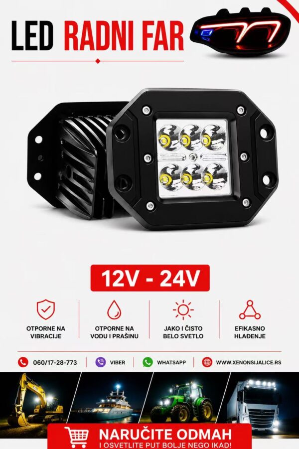 LED FAR 12CM X 9CM 24W RADNI FAR WORKING LIGHT RADNO SVETLO