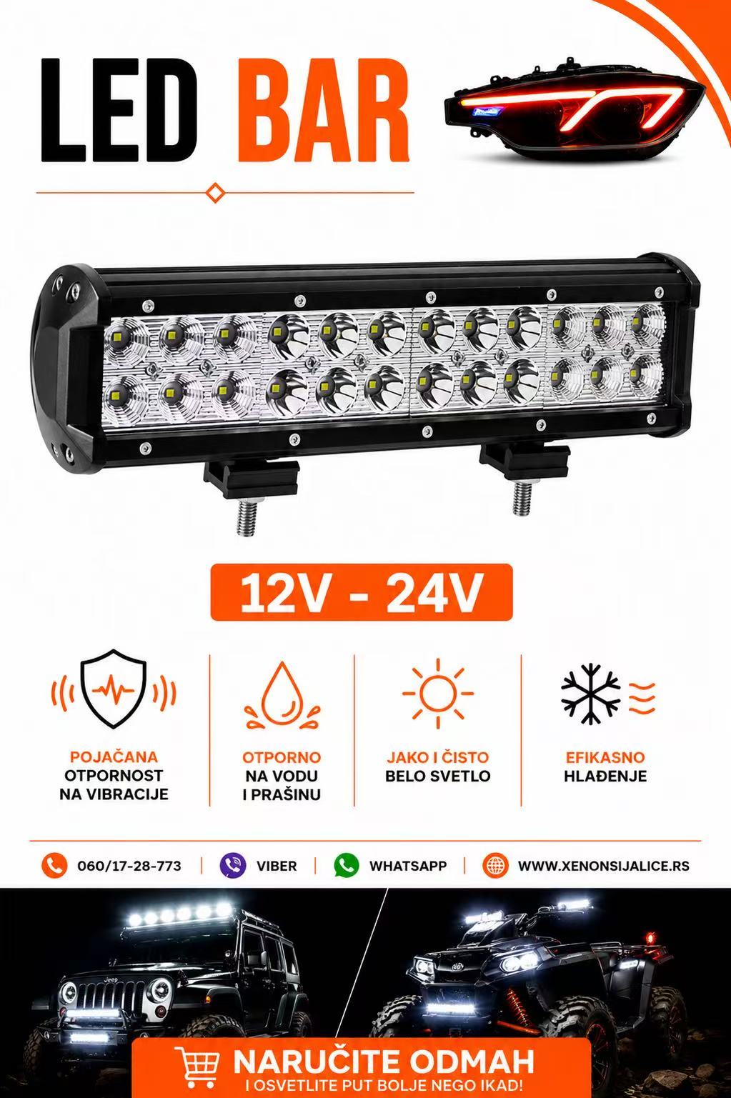LED BAR 12'' 30CM 72W RADNI FAR WORKING LIGHT RADNO SVETLO