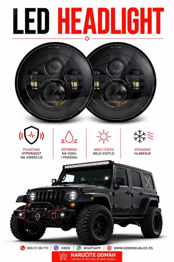 LED FAROVI UNIVERZALNI 18CM 2 X 60W BI LED FUL LED SVETLO SET ZA WRANGLERA…