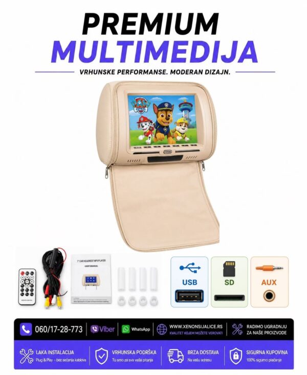 MONITORI ZA DECU U NASLONU ZA GLAVU 7 INCA MULTIMEDIJA ZA DECU