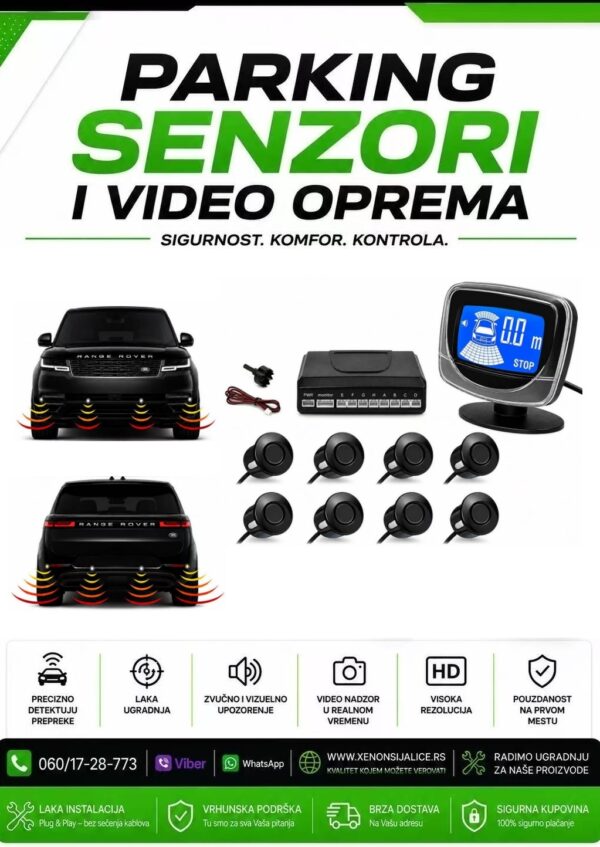 CRNI PARKING SENZORI SA DISPLEJOM SET 8 SENZORA ZA NAPRED I POZADI