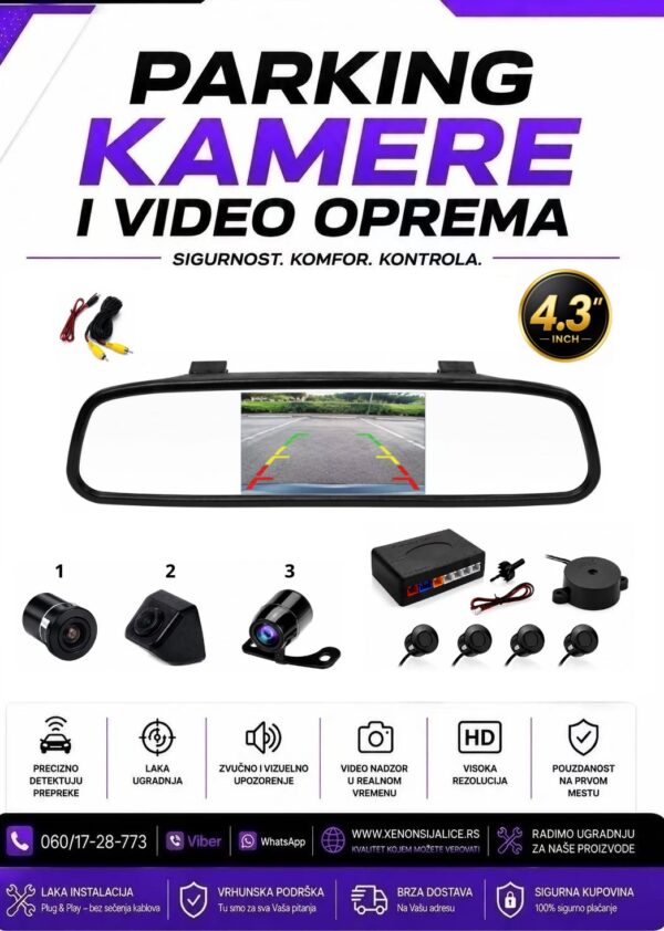PARKING KAMERA,MONITOR I PARKING SENZORI SET 4,3 INCA MODEL 1