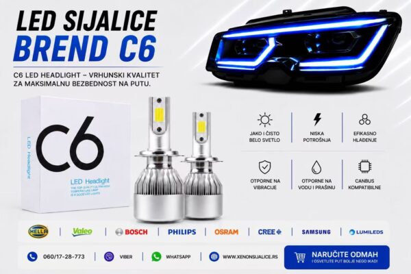 H7 LED SIJALICE 3800 LUMENA CAN BUS 12V-24V MARKA C6
