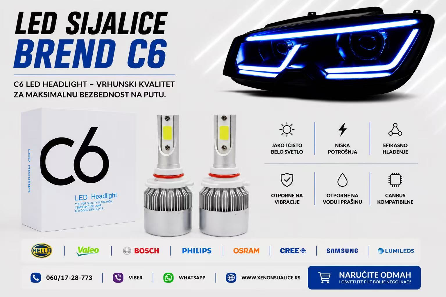 HB4 9006 LED SIJALICE 3800 LUMENA CAN BUS 12V-24V MARKA C6