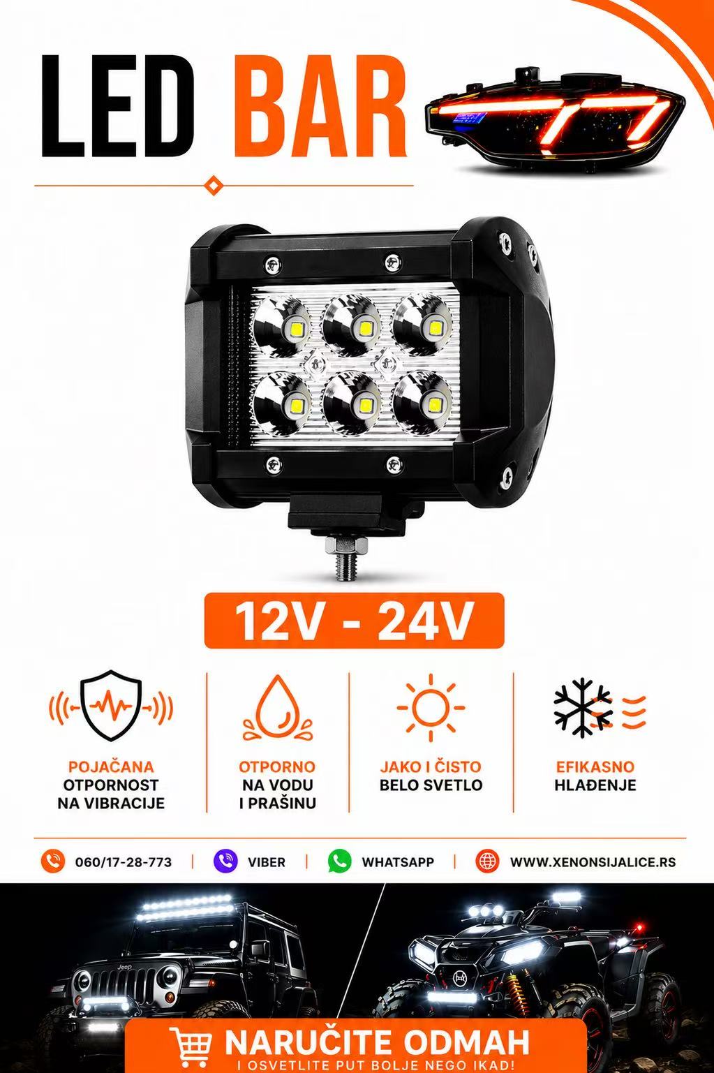 LED BAR 4'' 10CM 18W RADNI FAR WORKING LIGHT RADNO SVETLO