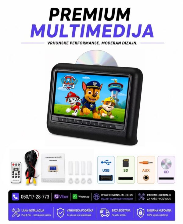 MONITORI ZA DECU U NASLONU ZA GLAVU 9 INCA MULTIMEDIJA ZA DECU