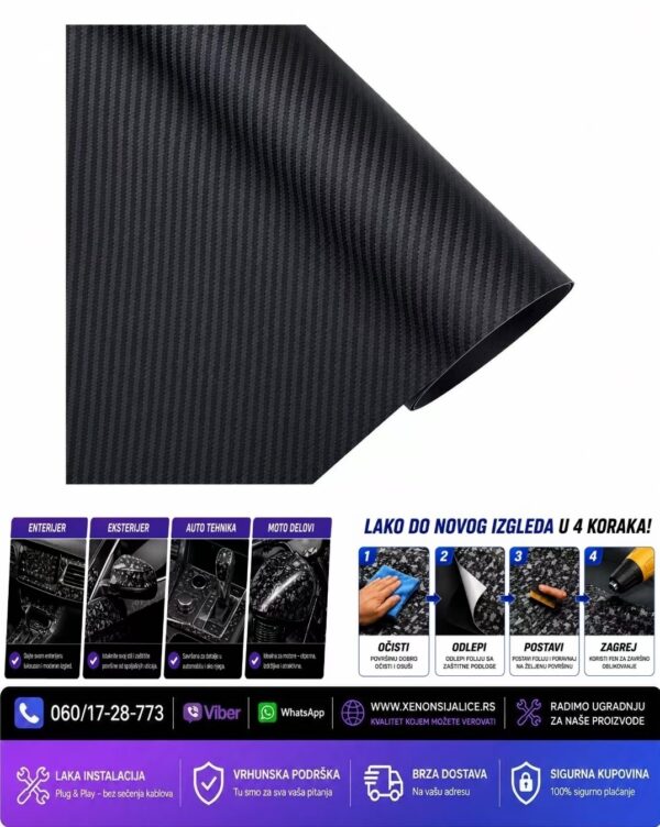 KARBON FOLIJA 3D CRNA