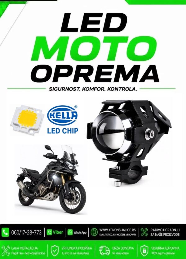 UNIVERZALNI LED FAR ZA MOTORE SA NOSACEM 10W LED MOTO FAR