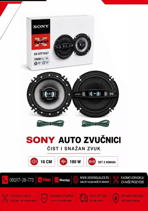 AUTO ZVUCNICI SONY 16CM 180W SET 2 KOMADA