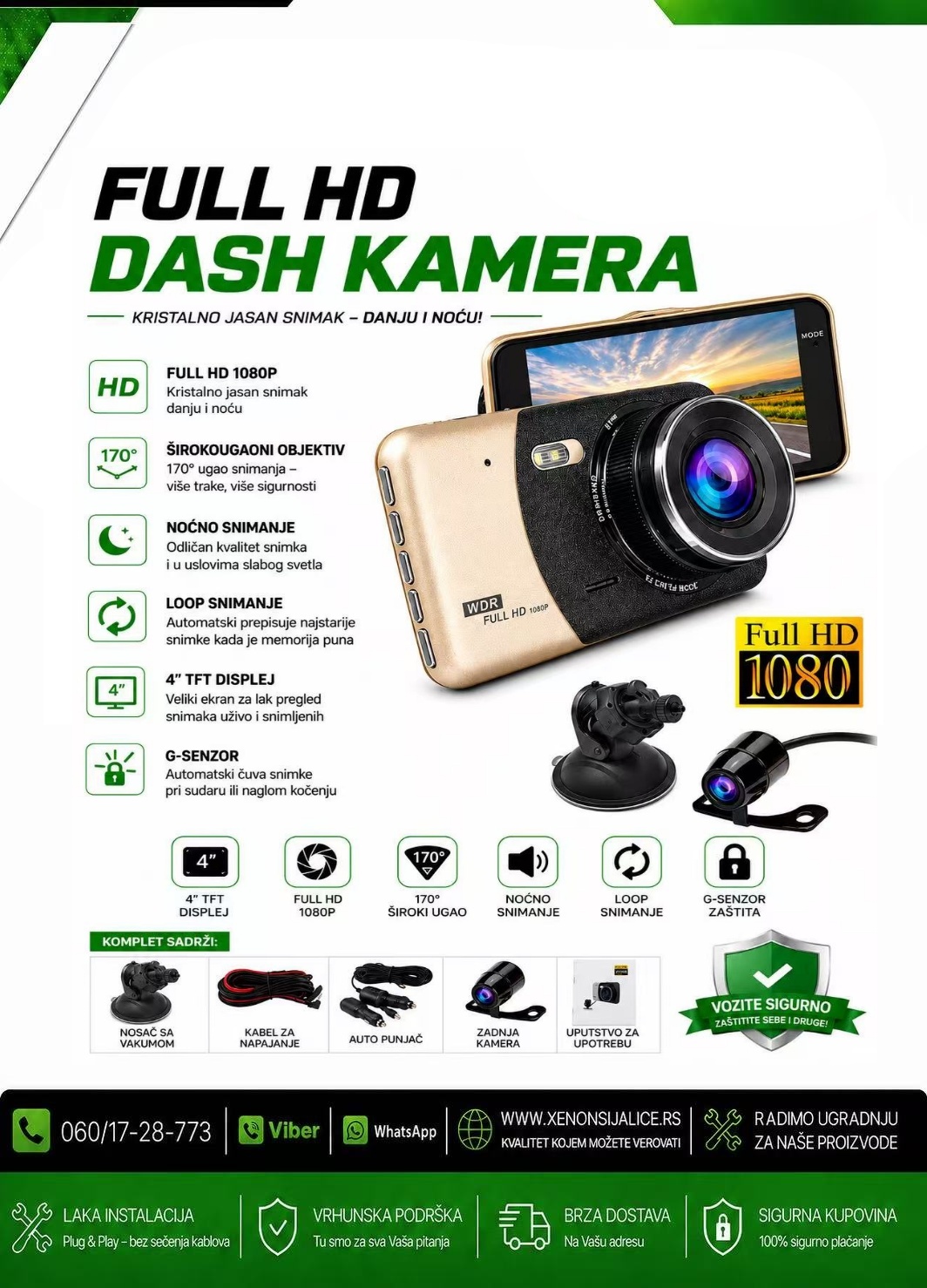 FUL HD DVR KAMERA ZA SNIMANJE SAOBRACAJA 4 INCA SA PARKING KAMEROM