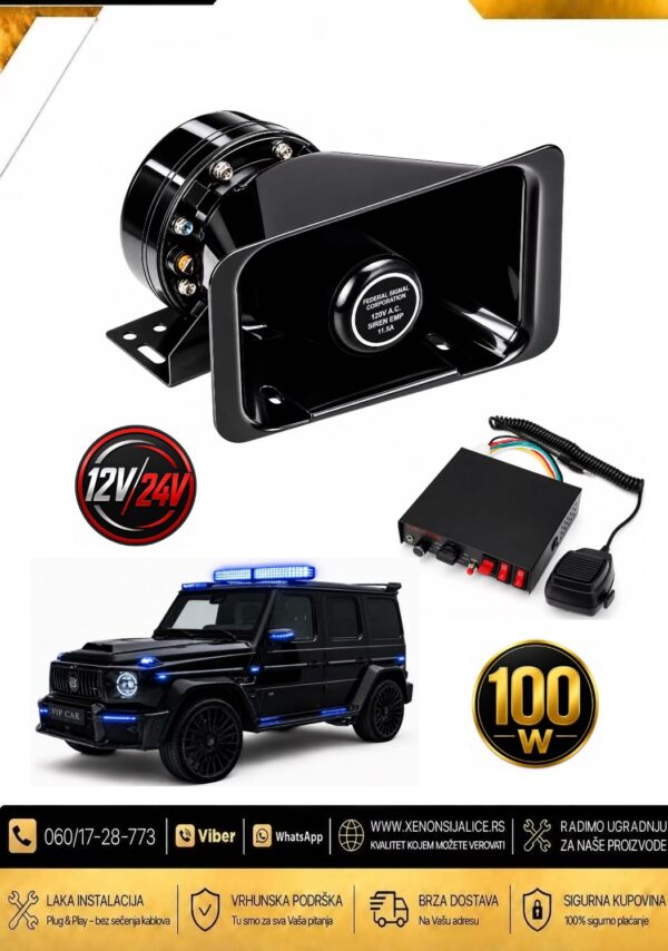 POLICIJSKA SIRENA MEGAFON RAZGLAS + 5 TONOVA 100W