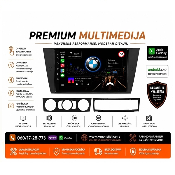 BMW 3 E90 E91 E92 ANDROID,CAR PLAY MULTIMEDIJA NAVIGACIJA TOUCH SCREEN 10 INCA