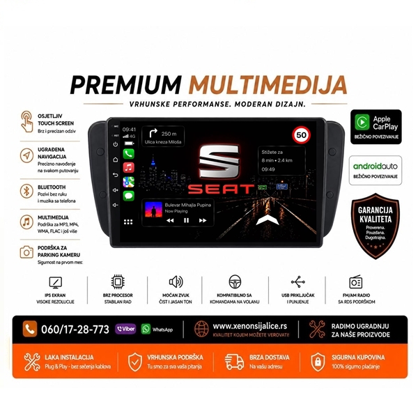 SEAT IBIZA MULTIMEDIJA ANDROID,CAR PLAY NAVIGACIJA TOUCH SCREEN 10 INCA