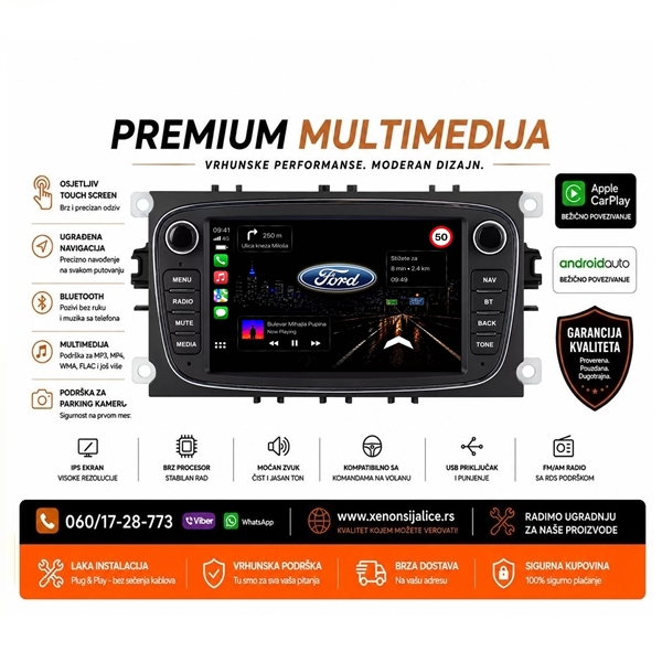 FORD MULTIMEDIJA ANDROID,CAR PLAY NAVIGACIJA TOUCH SCREEN 7 INCA