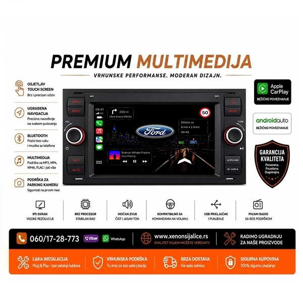 FORD MULTIMEDIJA ANDROID,CAR PLAY NAVIGACIJA TOUCH SCREEN 7 INCA