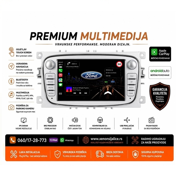 FORD MULTIMEDIJA ANDROID,CAR PLAY NAVIGACIJA TOUCH SCREEN 7 INCA
