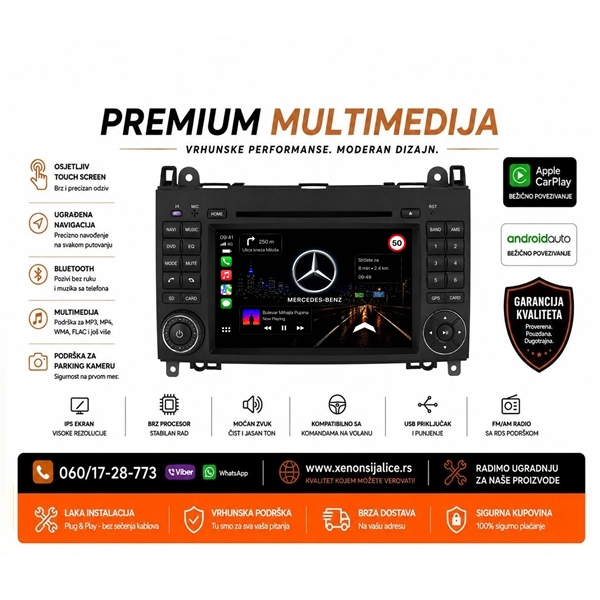 MERCEDES A,B KLASA,SPRINTER,VITO,VIANO MULTIMEDIJA ANDROID,CAR PLAY NAVIGACIJA TOUCH SCREEN 7 INCA