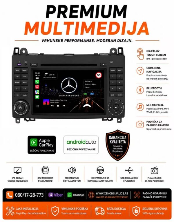 MERCEDES A,B KLASA,SPRINTER,VITO,VIANO MULTIMEDIJA ANDROID,CAR PLAY NAVIGACIJA TOUCH SCREEN 7 INCA