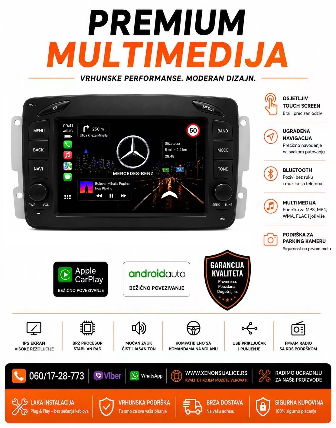 MERCEDES C KLASA MULTIMEDIJA ANDROID,CAR PLAY NAVIGACIJA TOUCH SCREEN 7 INCA