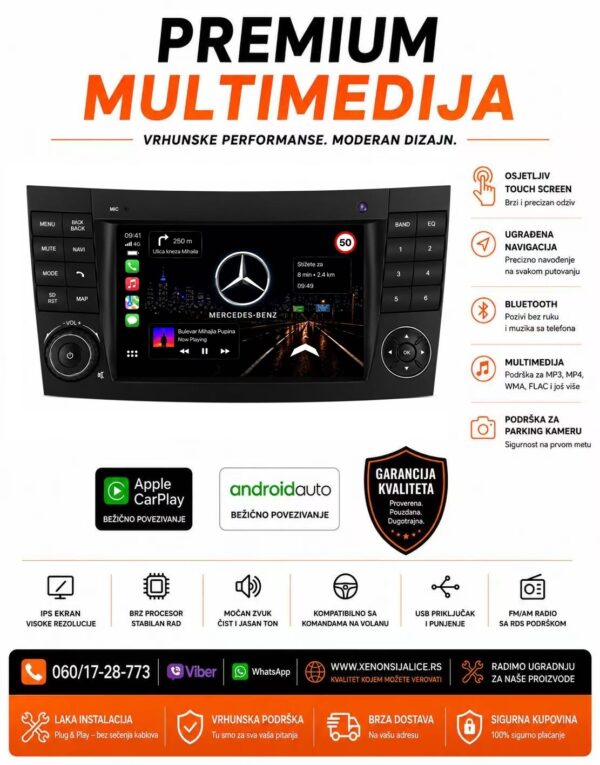MERCEDES E KLASA MULTIMEDIJA ANDROID,CAR PLAY NAVIGACIJA TOUCH SCREEN 7 INCA