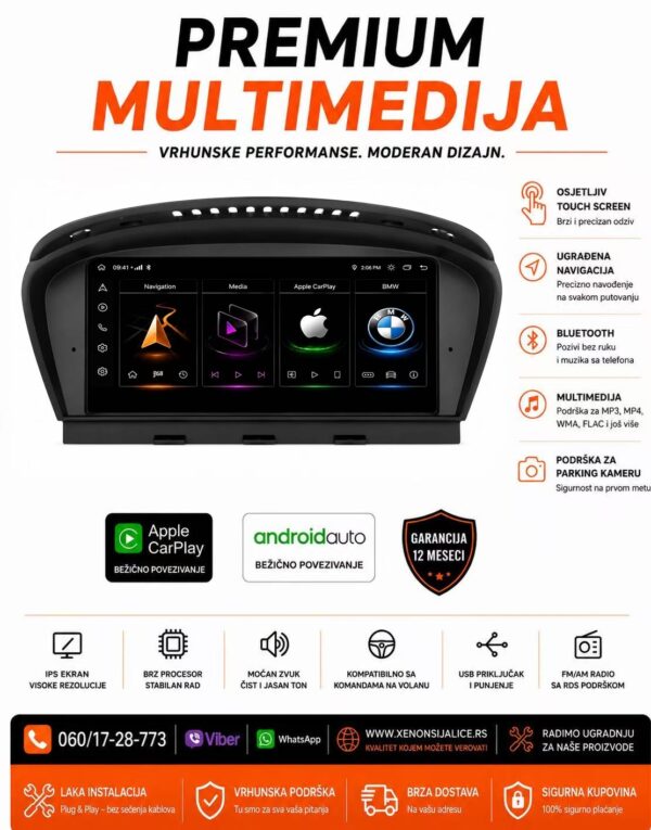 BMW 5 E60 ANDROID,CAR PLAY MULTIMEDIJA NAVIGACIJA TOUCH SCREEN 9 INCA