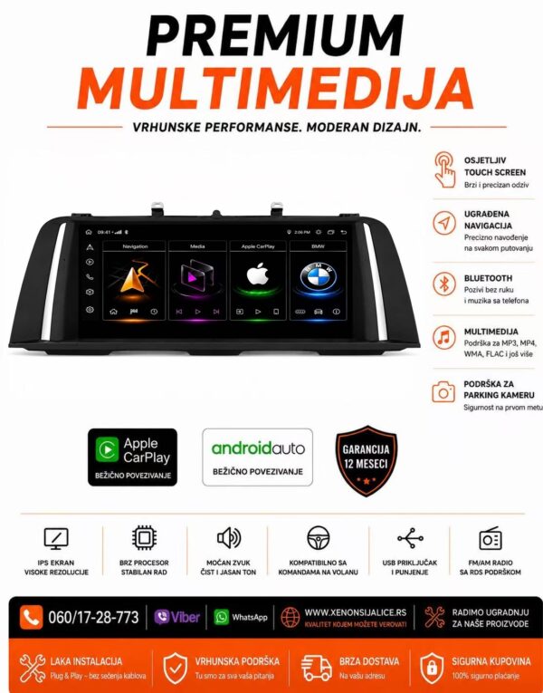 BMW 5 F10 ANDROID,CAR PLAY MULTIMEDIJA NAVIGACIJA TOUCH SCREEN 10 INCA