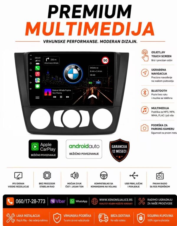 BMW 1 MANUELNA KLIMA ANDROID,CAR PLAY MULTIMEDIJA NAVIGACIJA TOUCH SCREEN 10 INCA