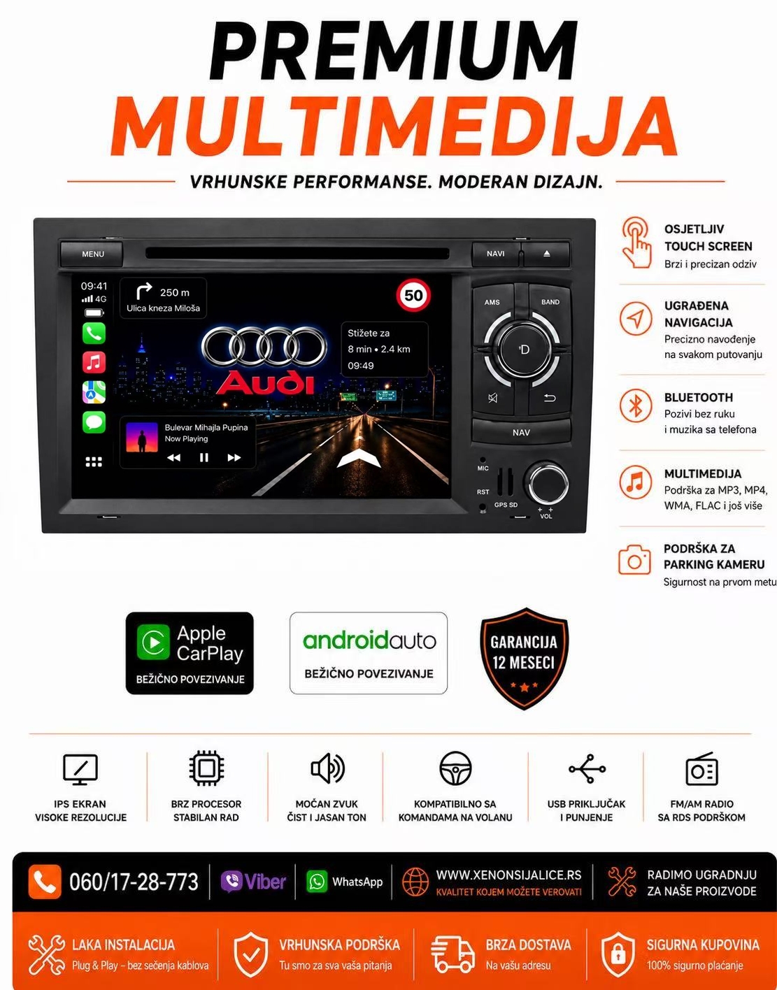 AUDI A4 ANDROID,CAR PLAY MULTIMEDIJA NAVIGACIJA TOUCH SCREEN 7 INCA