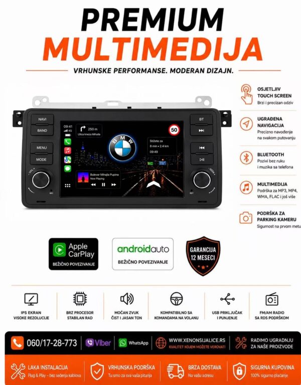 BMW 3 E46 ANDROID,CAR PLAY MULTIMEDIJA NAVIGACIJA TOUCH SCREEN 7 INCA