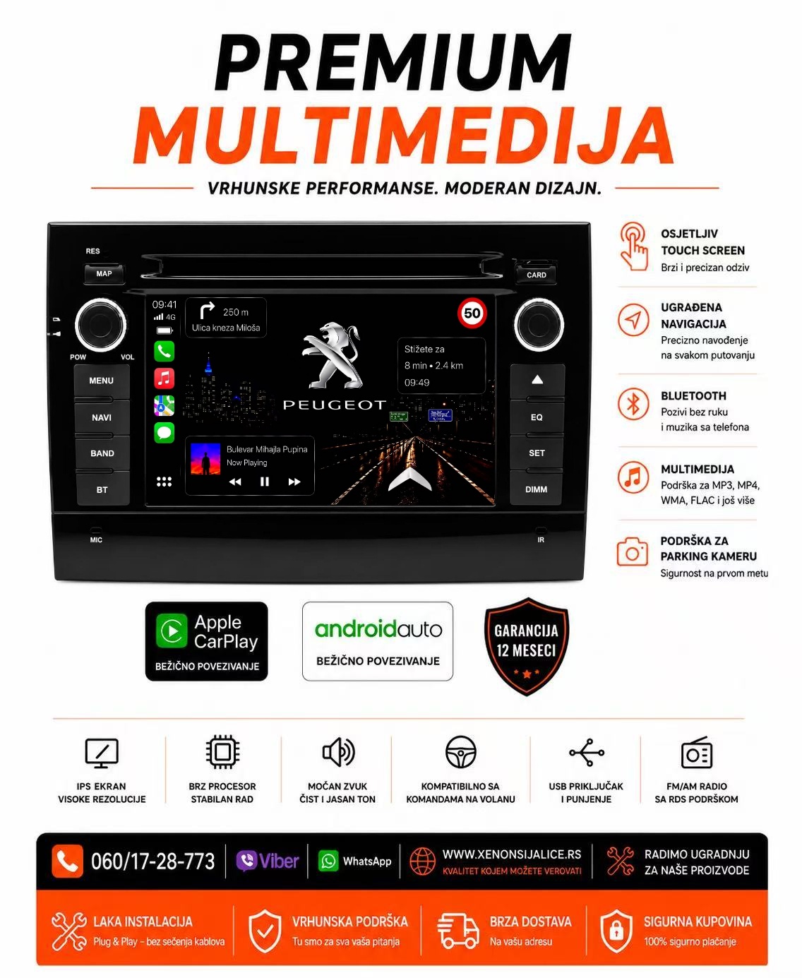 PEUGEOT BOXER MULTIMEDIJA ANDROID,CAR PLAY NAVIGACIJA TOUCH SCREEN 7 INCA