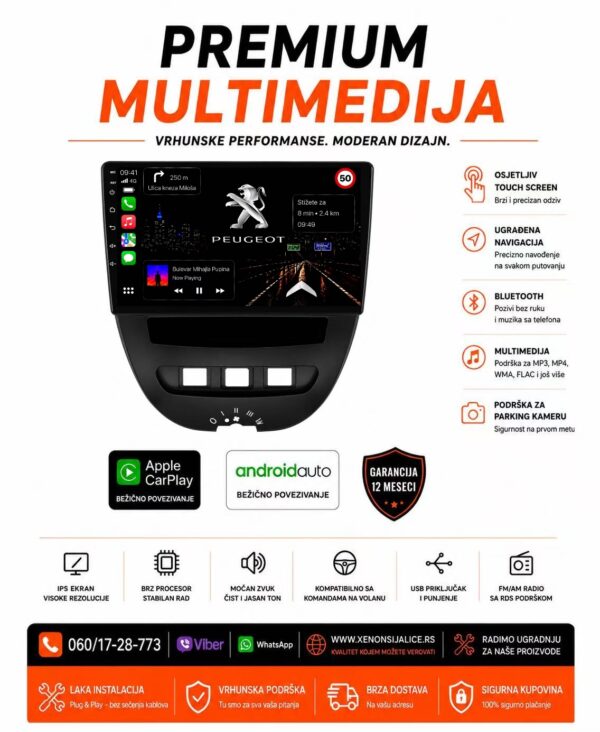 PEUGEOT 107 MULTIMEDIJA ANDROID,CAR PLAY NAVIGACIJA TOUCH SCREEN 10 INCA