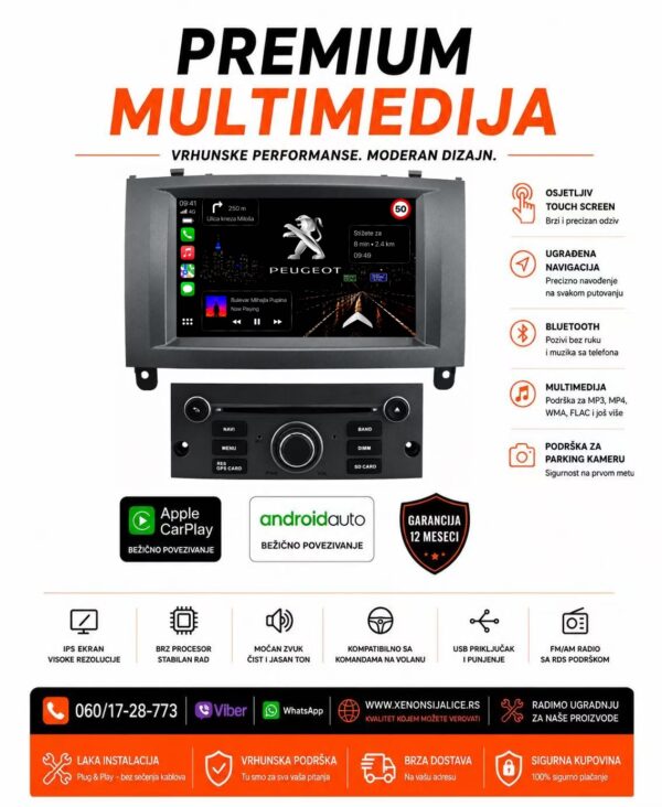 PEUGEOT 407 MULTIMEDIJA ANDROID,CAR PLAY NAVIGACIJA TOUCH SCREEN 7 INCA