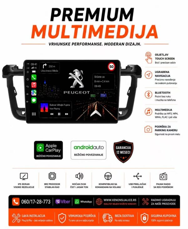 PEUGEOT 508 MULTIMEDIJA ANDROID,CAR PLAY NAVIGACIJA TOUCH SCREEN 10 INCA