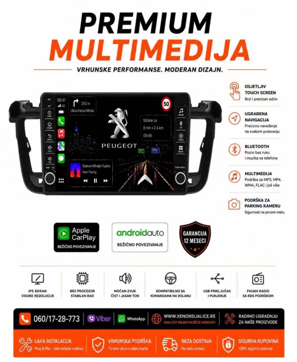 PEUGEOT 508 MULTIMEDIJA ANDROID,CAR PLAY NAVIGACIJA TOUCH SCREEN 10 INCA