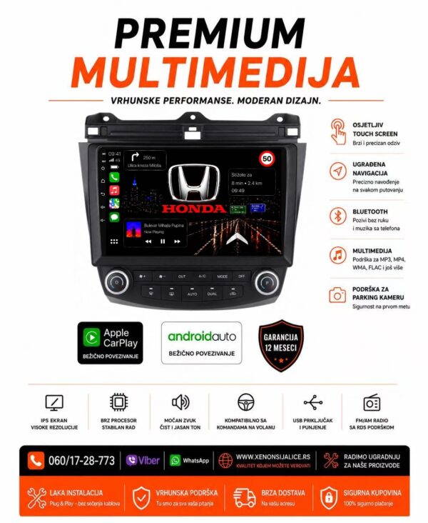 HONDA ACCORD MULTIMEDIJA ANDROID,CAR PLAY NAVIGACIJA TOUCH SCREEN 10 INCA