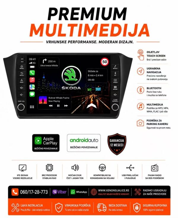 SKODA FABIA MULTIMEDIJA ANDROID,CAR PLAY NAVIGACIJA TOUCH SCREEN 10 INCA