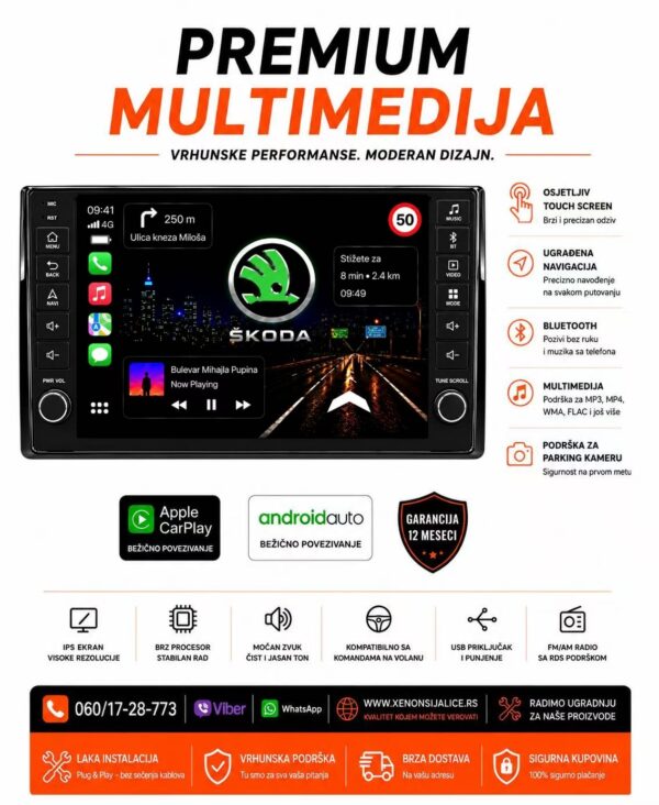 SKODA KODIAQ MULTIMEDIJA ANDROID,CAR PLAY NAVIGACIJA TOUCH SCREEN 10 INCA