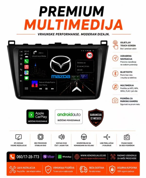 MAZDA 6 MULTIMEDIJA ANDROID,CAR PLAY NAVIGACIJA TOUCH SCREEN 10 INCA