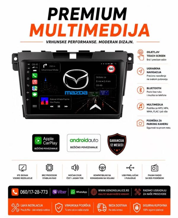 MAZDA CX7 MULTIMEDIJA ANDROID,CAR PLAY NAVIGACIJA TOUCH SCREEN 10 INCA