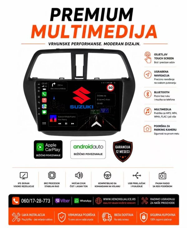 SUZUKI SX4,S CROSS MULTIMEDIJA ANDROID,CAR PLAY NAVIGACIJA TOUCH SCREEN 10 INCA