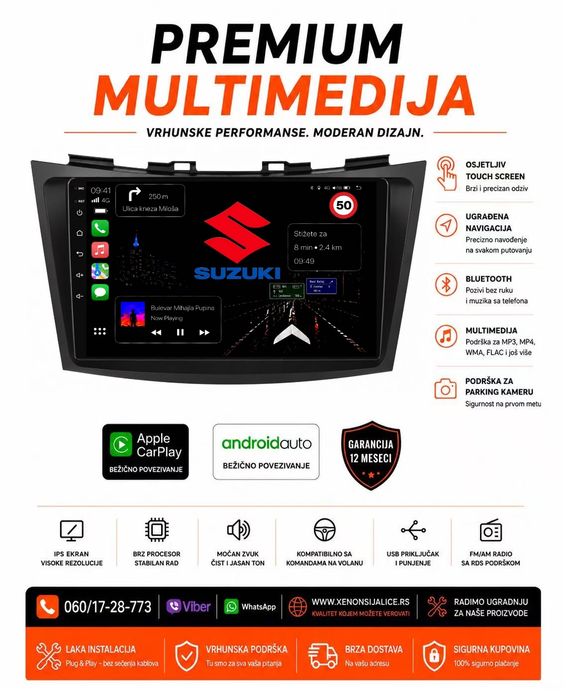 SUZUKI SWIFT MULTIMEDIJA ANDROID,CAR PLAY NAVIGACIJA TOUCH SCREEN 10 INCA