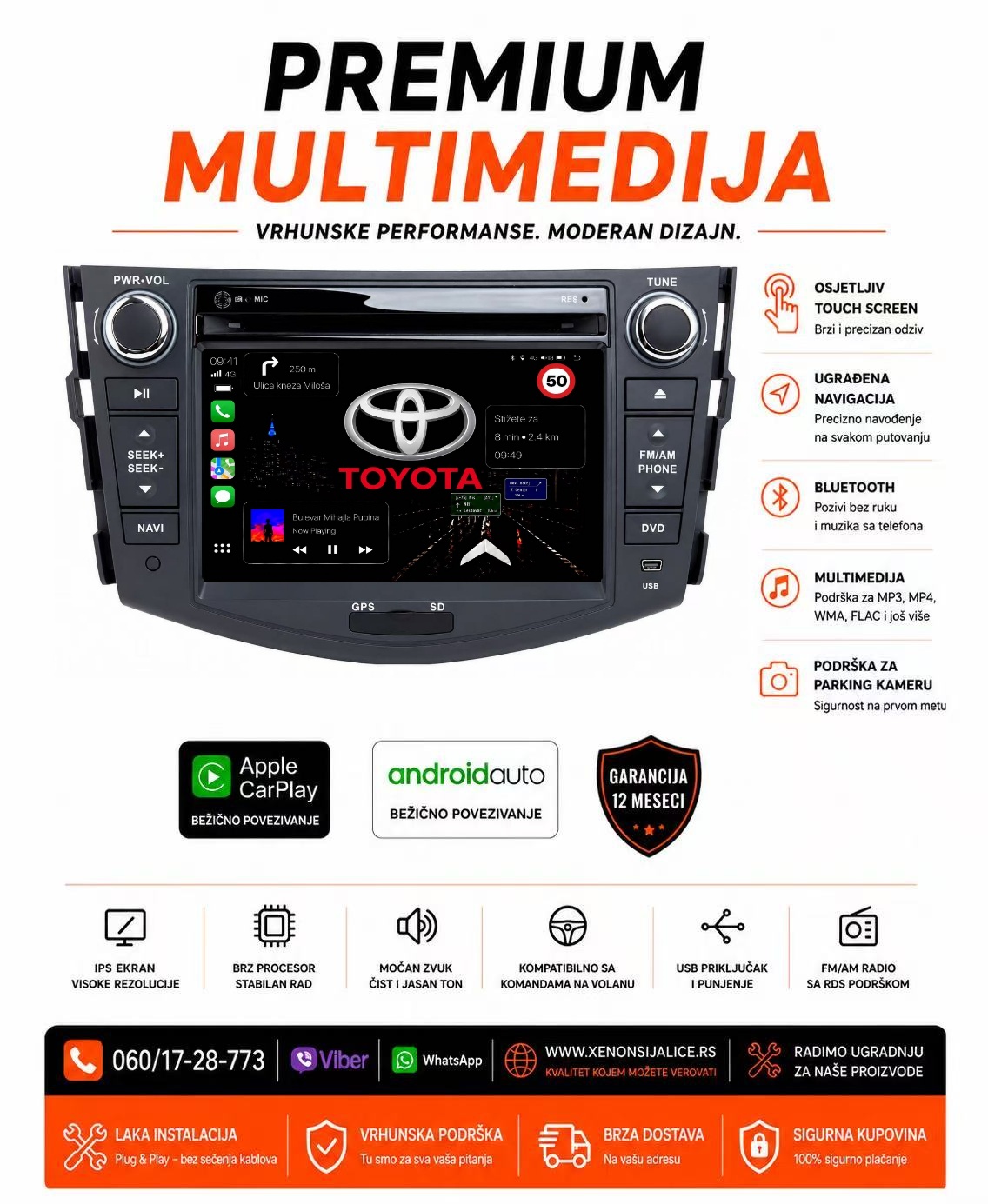TOYOTA RAV 4 MULTIMEDIJA ANDROID,CAR PLAY NAVIGACIJA TOUCH SCREEN 10 INCA