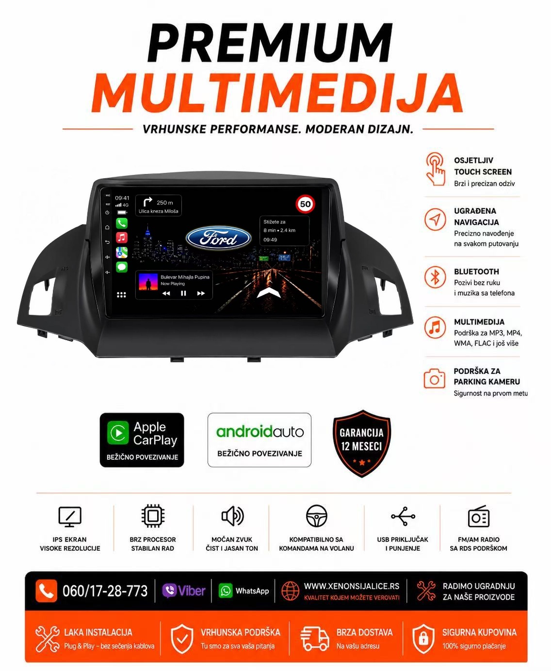 FORD KUGA MULTIMEDIJA ANDROID,CAR PLAY NAVIGACIJA TOUCH SCREEN 10 INCA