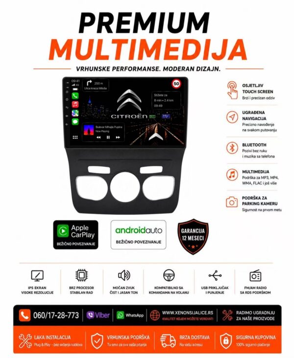 CITROEN C4,DS4 MULTIMEDIJA ANDROID,CAR PLAY NAVIGACIJA TOUCH SCREEN 10 INCA