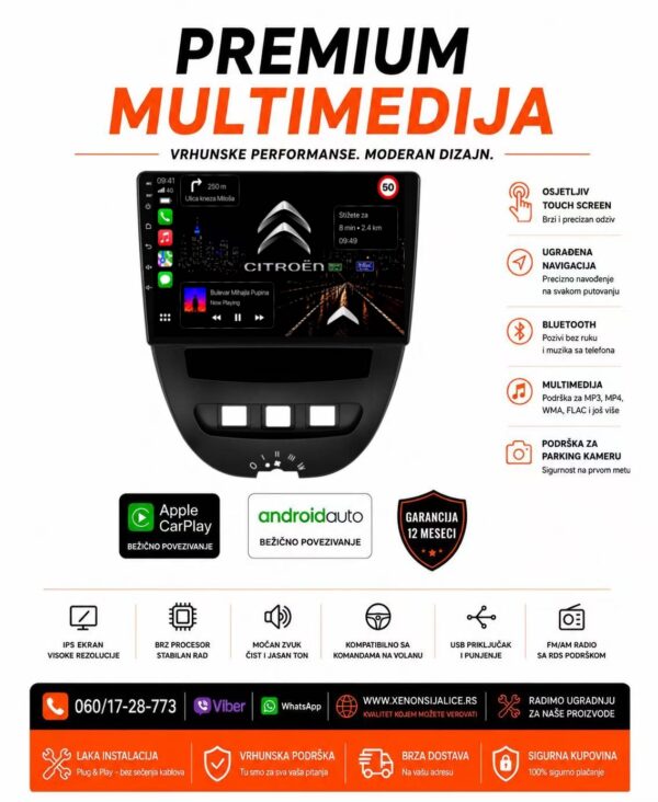 CITROEN C1 MULTIMEDIJA ANDROID,CAR PLAY NAVIGACIJA TOUCH SCREEN 10 INCA