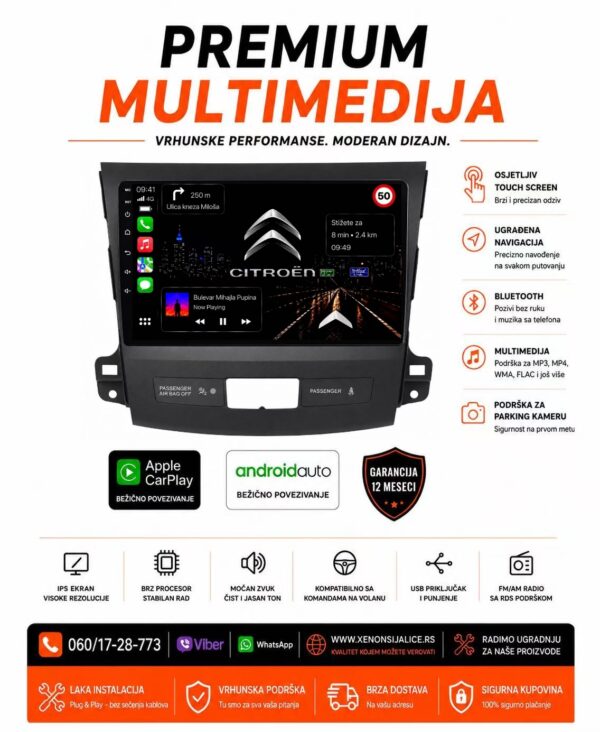 PEUGEOT 4007 MULTIMEDIJA ANDROID,CAR PLAY NAVIGACIJA TOUCH SCREEN 10 INCA
